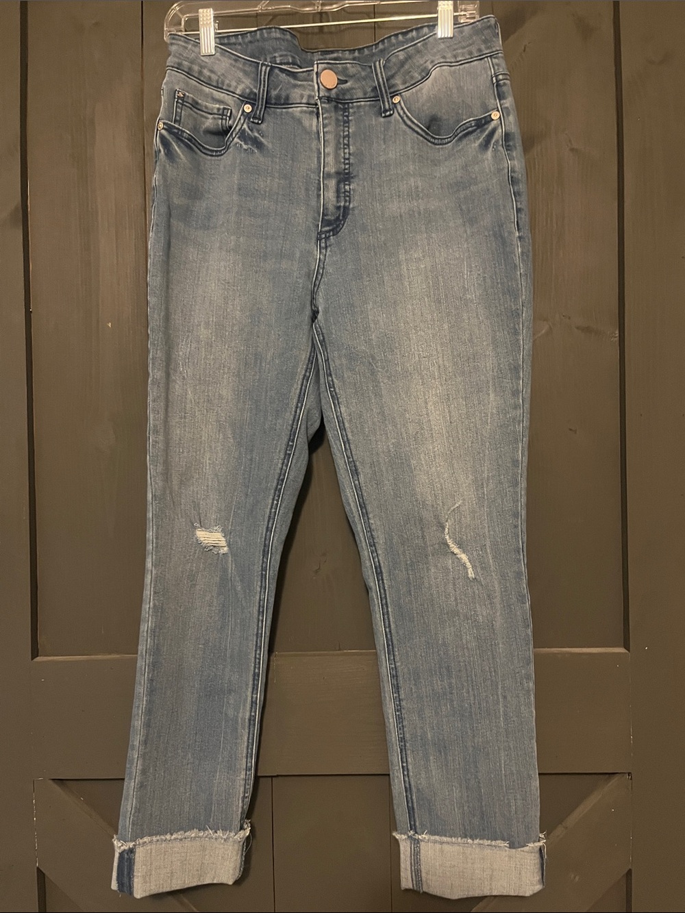Seven7 Light Blue Straight Leg Distressed Jeans